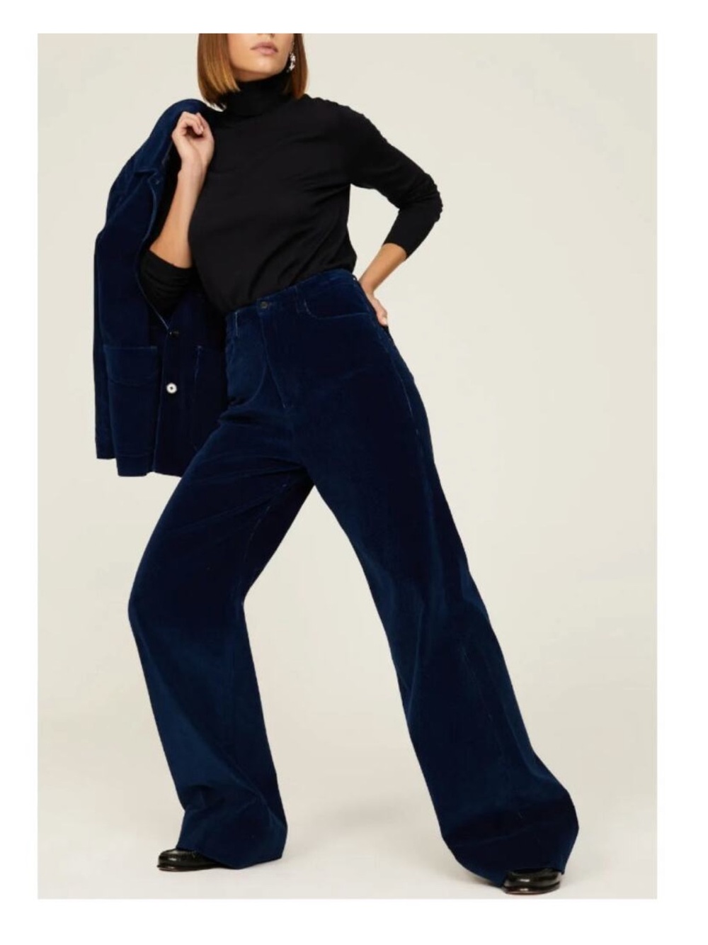 Officine Générale Pants Womens 25 Blue Romy Corduroy Trousers Wide Leg